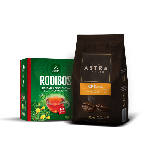 ASTRA Zestaw Kawa Łagodna Crema 500g ziarnista + ROOIBOS ex. 90G