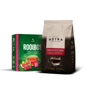 ASTRA Zestaw Kawa Tradycyjna 500g drobno mielona + ROOIBOS z maliną i grapefruitem ex.  90G